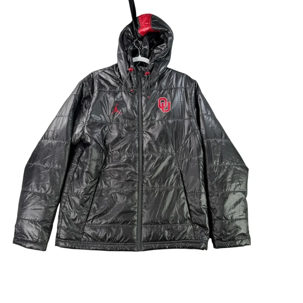 Oklahoma Sooners Puffer Jacket Men Small Black Jordan Hooded Full Zip CZ5252-060